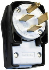 Hubbell Wiring Device-Kellems - 250 VAC, 60 Amp, 15-60P NEMA, Angled, Self Grounding, Commercial, Industrial Grade Plug - 3 Pole, 4 Wire, 3 Phase, 10 hp, Nylon, Black, White - Exact Tooling