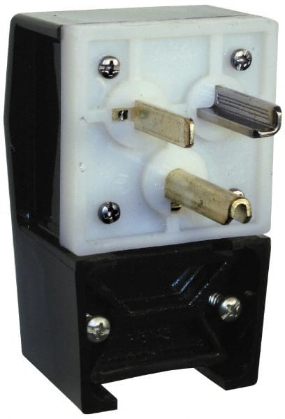Hubbell Wiring Device-Kellems - 125 VAC, 30 Amp, 5-30P NEMA, Angled, Self Grounding, Commercial, Industrial Grade Plug - 2 Pole, 3 Wire, 1 Phase, 2 hp, Nylon, Black, White - Exact Tooling