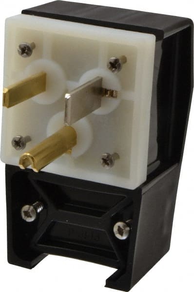 Hubbell Wiring Device-Kellems - 125 VAC, 50 Amp, 5-50P NEMA, Angled, Self Grounding, Commercial, Industrial Grade Plug - 2 Pole, 3 Wire, 1 Phase, 2 hp, Nylon, Black, White - Exact Tooling