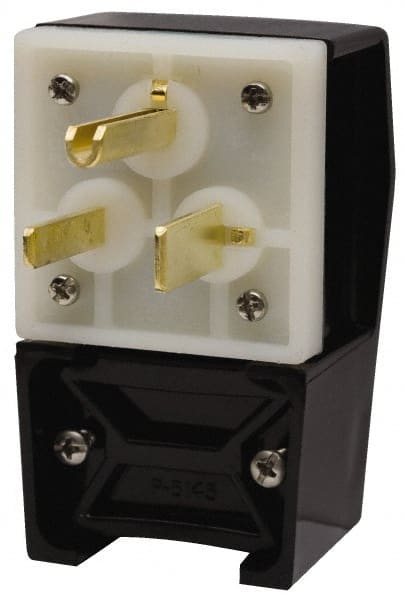 Hubbell Wiring Device-Kellems - 250 VAC, 50 Amp, 6-50P NEMA, Angled, Self Grounding, Commercial, Industrial Grade Plug - 2 Pole, 3 Wire, 1 Phase, 3 hp, Nylon, Black, White - Exact Tooling