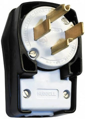 Hubbell Wiring Device-Kellems - 125/250 VAC, 30 Amp, 14-30P NEMA, Angled, Self Grounding, Commercial, Industrial Grade Plug - 3 Pole, 4 Wire, 1 Phase, 2 hp, Nylon, Black, White - Exact Tooling