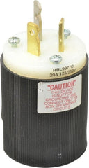 Hubbell Wiring Device-Kellems - 125/250 VAC, 20 Amp, 10-20P NEMA, Straight, Ungrounded, Commercial, Industrial Grade Plug - 3 Pole, 3 Wire, 1 Phase, 2 hp, Nylon, Black, White - Exact Tooling