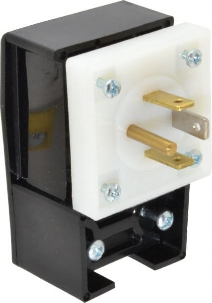 Hubbell Wiring Device-Kellems - 125/250 VAC, 20 Amp, 14-20P NEMA, Angled, Self Grounding, Commercial, Industrial Grade Plug - 3 Pole, 4 Wire, 1 Phase, 2 hp, Nylon, Black, White - Exact Tooling