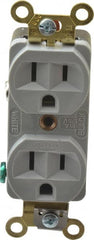 Hubbell Wiring Device-Kellems - 125 VAC, 15 Amp, 5-15R NEMA Configuration, Gray, Industrial Grade, Self Grounding Duplex Receptacle - 1 Phase, 2 Poles, 3 Wire, Flush Mount, Corrosion, Heat and Impact Resistant - Exact Tooling