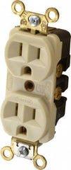 Hubbell Wiring Device-Kellems - 125 VAC, 15 Amp, 5-15R NEMA Configuration, Ivory, Industrial Grade, Self Grounding Duplex Receptacle - 1 Phase, 2 Poles, 3 Wire, Flush Mount, Corrosion, Heat and Impact Resistant - Exact Tooling