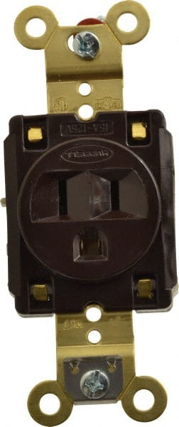 Hubbell Wiring Device-Kellems - 125 VAC, 15 Amp, 5-15R NEMA Configuration, Brown, Specification Grade, Self Grounding Single Receptacle - 1 Phase, 2 Poles, 3 Wire, Flush Mount, Corrosion, Heat and Impact Resistant - Exact Tooling