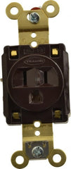 Hubbell Wiring Device-Kellems - 125 VAC, 15 Amp, 5-15R NEMA Configuration, Brown, Specification Grade, Self Grounding Single Receptacle - 1 Phase, 2 Poles, 3 Wire, Flush Mount, Corrosion, Heat and Impact Resistant - Exact Tooling