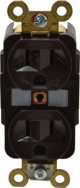 Hubbell Wiring Device-Kellems - 125 VAC, 15 Amp, 5-15R NEMA Configuration, Brown, Specification Grade, Self Grounding Duplex Receptacle - 1 Phase, 2 Poles, 3 Wire, Flush Mount, Corrosion, Heat and Impact Resistant - Exact Tooling