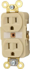 Hubbell Wiring Device-Kellems - 125 VAC, 15 Amp, 5-15R NEMA Configuration, Ivory, Specification Grade, Self Grounding Duplex Receptacle - 1 Phase, 2 Poles, 3 Wire, Flush Mount, Corrosion, Heat and Impact Resistant - Exact Tooling