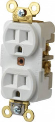 Hubbell Wiring Device-Kellems - 125 VAC, 15 Amp, 5-15R NEMA Configuration, White, Specification Grade, Self Grounding Duplex Receptacle - 1 Phase, 2 Poles, 3 Wire, Flush Mount, Corrosion, Heat and Impact Resistant - Exact Tooling