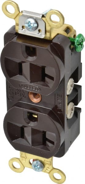 Hubbell Wiring Device-Kellems - 125 VAC, 20 Amp, 5-20R NEMA Configuration, Brown, Industrial Grade, Self Grounding Duplex Receptacle - 1 Phase, 2 Poles, 3 Wire, Flush Mount, Corrosion, Heat and Impact Resistant - Exact Tooling