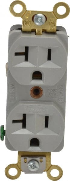 Hubbell Wiring Device-Kellems - 125 VAC, 20 Amp, 5-20R NEMA Configuration, Gray, Industrial Grade, Self Grounding Duplex Receptacle - 1 Phase, 2 Poles, 3 Wire, Flush Mount, Corrosion, Heat and Impact Resistant - Exact Tooling