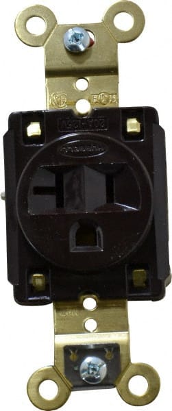 Hubbell Wiring Device-Kellems - 125 VAC, 20 Amp, 5-20R NEMA Configuration, Brown, Specification Grade, Self Grounding Single Receptacle - 1 Phase, 2 Poles, 3 Wire, Flush Mount, Corrosion, Heat and Impact Resistant - Exact Tooling