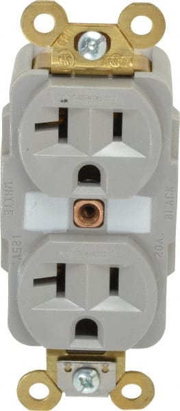 Hubbell Wiring Device-Kellems - 125 VAC, 20 Amp, 5-20R NEMA Configuration, Gray, Specification Grade, Self Grounding Duplex Receptacle - 1 Phase, 2 Poles, 3 Wire, Flush Mount, Corrosion, Heat and Impact Resistant - Exact Tooling