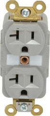 Hubbell Wiring Device-Kellems - 125 VAC, 20 Amp, 5-20R NEMA Configuration, Gray, Specification Grade, Self Grounding Duplex Receptacle - 1 Phase, 2 Poles, 3 Wire, Flush Mount, Corrosion, Heat and Impact Resistant - Exact Tooling