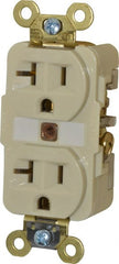 Hubbell Wiring Device-Kellems - 125 VAC, 20 Amp, 5-20R NEMA Configuration, Ivory, Specification Grade, Self Grounding Duplex Receptacle - 1 Phase, 2 Poles, 3 Wire, Flush Mount, Corrosion, Heat and Impact Resistant - Exact Tooling