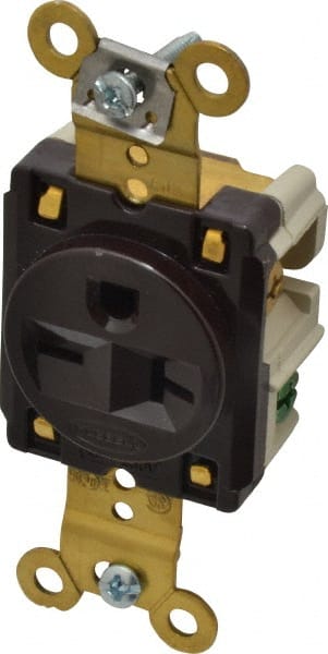Hubbell Wiring Device-Kellems - 250 VAC, 20 Amp, 6-20R NEMA Configuration, Brown, Specification Grade, Self Grounding Single Receptacle - 1 Phase, 2 Poles, 3 Wire, Flush Mount - Exact Tooling
