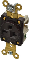 Hubbell Wiring Device-Kellems - 250 VAC, 20 Amp, 6-20R NEMA Configuration, Brown, Specification Grade, Self Grounding Single Receptacle - 1 Phase, 2 Poles, 3 Wire, Flush Mount - Exact Tooling