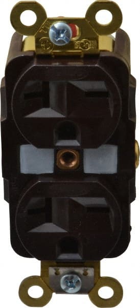 Hubbell Wiring Device-Kellems - 250 VAC, 20 Amp, 6-20R NEMA Configuration, Brown, Specification Grade, Self Grounding Duplex Receptacle - 1 Phase, 2 Poles, 3 Wire, Flush Mount - Exact Tooling