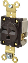 Hubbell Wiring Device-Kellems - 250 VAC, 15 Amp, 6-15R NEMA Configuration, Brown, Specification Grade, Self Grounding Single Receptacle - 1 Phase, 2 Poles, 3 Wire, Flush Mount - Exact Tooling