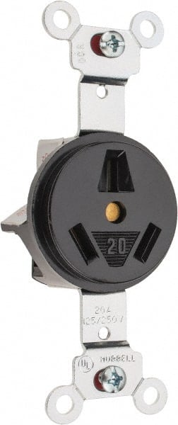 Hubbell Wiring Device-Kellems - 125/250 VAC, 20 Amp, 10-20R NEMA Configuration, Black, Specification Grade, Ungrounded Single Receptacle - 1 Phase, 3 Poles, 3 Wire, Flush Mount - Exact Tooling
