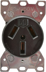 Hubbell Wiring Device-Kellems - 125/250 VAC, 50 Amp, 10-50R NEMA Configuration, Black, Specification Grade, Ungrounded Single Receptacle - 1 Phase, 3 Poles, 3 Wire, Flush Mount - Exact Tooling