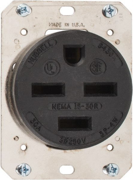 Hubbell Wiring Device-Kellems - 250 VAC, 30 Amp, 15-30R NEMA Configuration, Brown, Industrial Grade, Self Grounding Single Receptacle - 3 Phase, 3 Poles, 4 Wire, Flush Mount - Exact Tooling