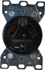 Hubbell Wiring Device-Kellems - 125/250 VAC, 30 Amp, 10-30R NEMA Configuration, Black/White, Industrial Grade, Self Grounding Single Receptacle - 1 Phase, 3 Poles, 3 Wire, Flush Mount - Exact Tooling
