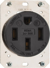 Hubbell Wiring Device-Kellems - 125/250 VAC, 50 Amp, 14-50R NEMA Configuration, Black, Industrial Grade, Self Grounding Single Receptacle - 1 Phase, 3 Poles, 4 Wire, Flush Mount - Exact Tooling