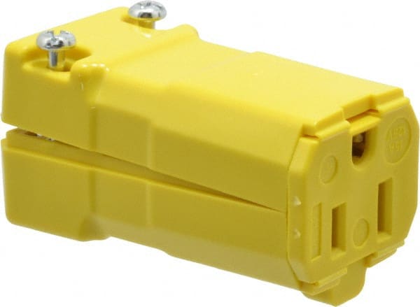 Hubbell Wiring Device-Kellems - 125 VAC, 15 Amp, 5-15R NEMA, Valise, Self Grounding, Commercial, Industrial Grade Connector - 2 Pole, 3 Wire, 1 Phase, 1/2 hp, Nylon, Yellow - Exact Tooling