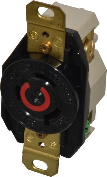 Hubbell Wiring Device-Kellems - 480 VAC, 20 Amp, L8-20R NEMA, Self Grounding Receptacle - 2 Poles, 3 Wire, Female End, Black - Exact Tooling