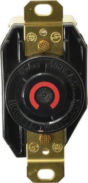 Hubbell Wiring Device-Kellems - 480 VAC, 30 Amp, L8-30R NEMA, Self Grounding Receptacle - 2 Poles, 3 Wire, Female End, Black - Exact Tooling