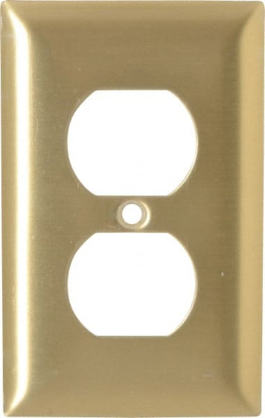 Hubbell Wiring Device-Kellems - 1 Gang, 4-1/2 Inch Long x 2.78 Inch Wide, Standard Outlet Wall Plate - Duplex Outlet, Brass, Brass - Exact Tooling