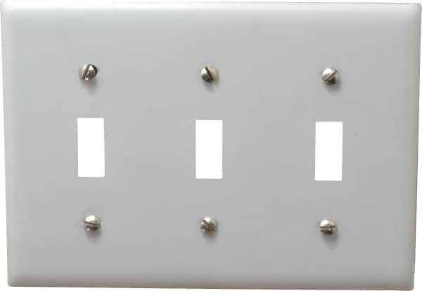 Hubbell Wiring Device-Kellems - 3 Gang, Switch Plate - Toggle Switch, Metallic, Stainless Steel - Exact Tooling