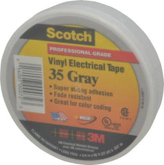 3M - 3/4" x 66', Gray Vinyl Electrical Tape - Series 35, 7 mil Thick, 1,250 V/mil Dielectric Strength, 17 Lb./Inch Tensile Strength - Exact Tooling