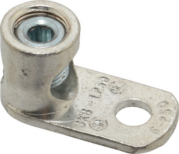 Thomas & Betts - 6 AWG Noninsulated Lug Connection D Shaped Ring Terminal - 13/32" Stud, 1-61/64" OAL x 15/16" Wide, Tin Plated Copper Contact - Exact Tooling