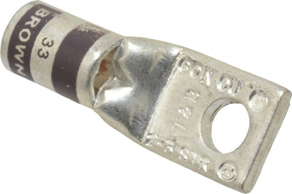 Thomas & Betts - 2 AWG Noninsulated Compression Connection Square Ring Terminal - 1/4" Stud, 1-1/2" OAL x 0.59" Wide, Tin Plated Copper Contact - Exact Tooling
