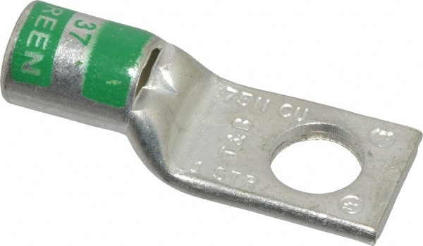 Thomas & Betts - 1 AWG Noninsulated Compression Connection Square Ring Terminal - 3/8" Stud, 1.78" OAL x 0.68" Wide, Tin Plated Copper Contact - Exact Tooling