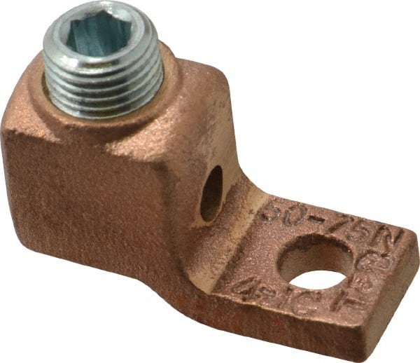 Thomas & Betts - 4-1 AWG Noninsulated Lug Connection Square Ring Terminal - 1/4" Stud, 1-5/8" OAL x 5/8" Wide, Tin Plated Copper Contact - Exact Tooling