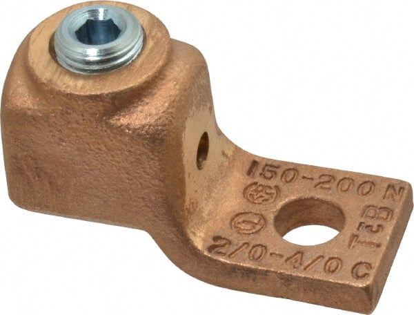 Thomas & Betts - 2/0-4/0 AWG Noninsulated Compression Connection Square Ring Terminal - 3/8" Stud, 2-3/8" OAL x 1" Wide, Copper Contact - Exact Tooling