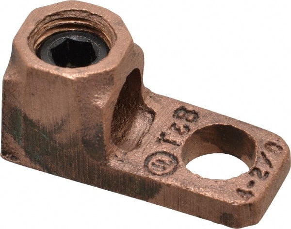 Thomas & Betts - 4-2/0 AWG Noninsulated Lug Connection D Shaped Ring Terminal - 3/8" Stud, 1-21/32" OAL x 23/32" Wide, Tin Plated Copper Contact - Exact Tooling
