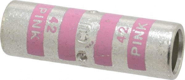 Thomas & Betts - 1/0 AWG Compatible, Noninsulated, Crimp-On Butt Splice Terminal - 2 Wire Entries, Copper Contacts, Tin Contact Plating, 1.63" OAL, Pink - Exact Tooling