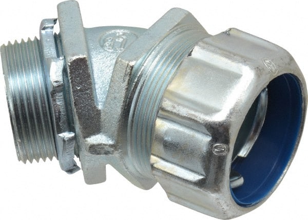 Thomas & Betts - 1-1/4" Trade, Malleable Iron Threaded Angled Liquidtight Conduit Connector - Noninsulated - Exact Tooling