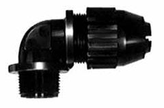 Thomas & Betts - 0.77 to 0.895" Cable Capacity, Liquidtight, Elbow Strain Relief Cord Grip - 1 Thread, 3-3/16" Long, Nylon - Exact Tooling