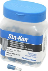 Thomas & Betts - 16 to 14 AWG, Nylon, Fully Insulated, Female Wire Disconnect - 3/16 Inch Wide Tab, Blue, CSA Certified, RoHS Compliant, UL 94 V-2, UL File E66716, UL Listed - Exact Tooling