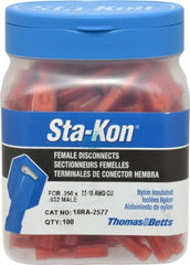 Thomas & Betts - 22 to 18 AWG, Nylon, Fully Insulated, Female Wire Disconnect - 1/4 Inch Wide Tab, Red, CSA Certified, RoHS Compliant, UL 94 V-2, UL File E66716, UL Listed - Exact Tooling