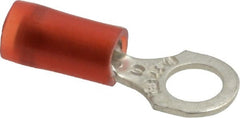 Thomas & Betts - 22-16 AWG Partially Insulated Crimp Connection D Shaped Ring Terminal - #10 Stud, 0.89" OAL x 0.31" Wide, Tin Plated Copper Contact - Exact Tooling