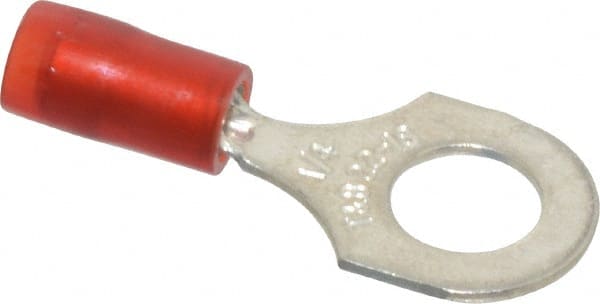 Thomas & Betts - 22-16 AWG Partially Insulated Crimp Connection D Shaped Ring Terminal - 1/4" Stud, 1.1" OAL x 0.46" Wide, Tin Plated Copper Contact - Exact Tooling