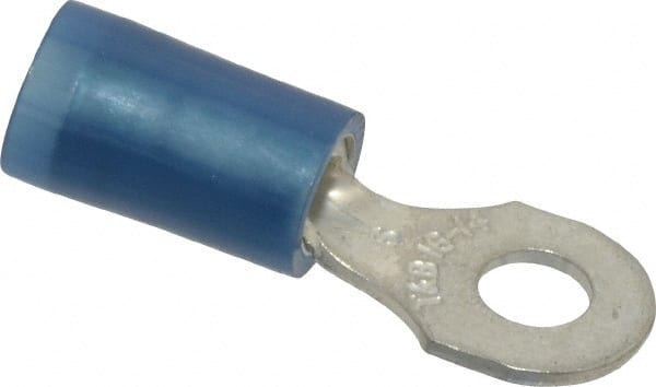 Thomas & Betts - 18-14 AWG Partially Insulated Crimp Connection D Shaped Ring Terminal - #6 Stud, 0.89" OAL x 0.31" Wide, Tin Plated Copper Contact - Exact Tooling
