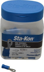 Thomas & Betts - 18-14 AWG Partially Insulated Crimp Connection D Shaped Ring Terminal - #4 Stud, 0.94" OAL x 1/4" Wide, Tin Plated Copper Contact - Exact Tooling